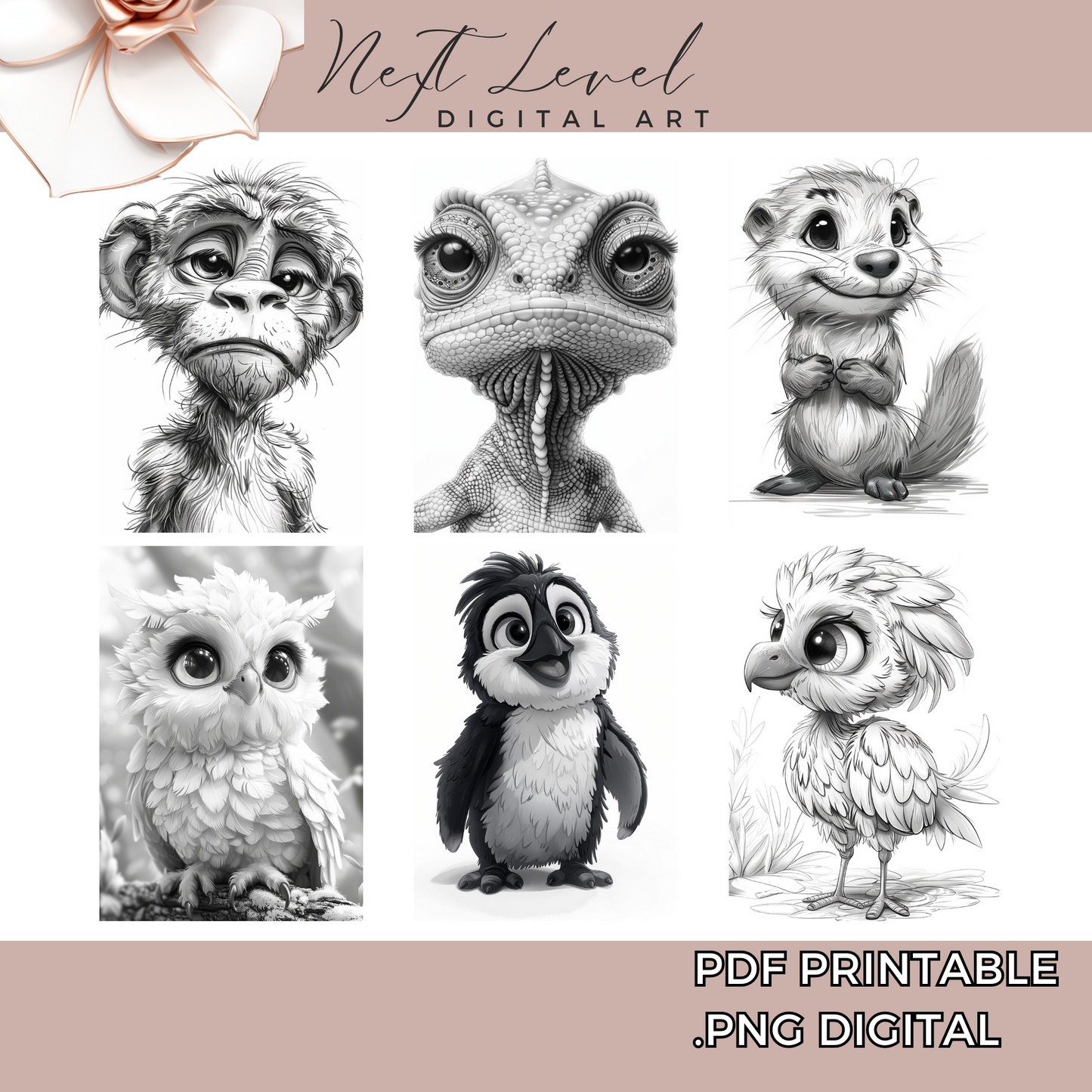Cute Coloring Book, Baby Animals Printable Coloring Sheets, Grayscale Coloring Pages For Adults And Kids Instant Download | Procreate | PDF
