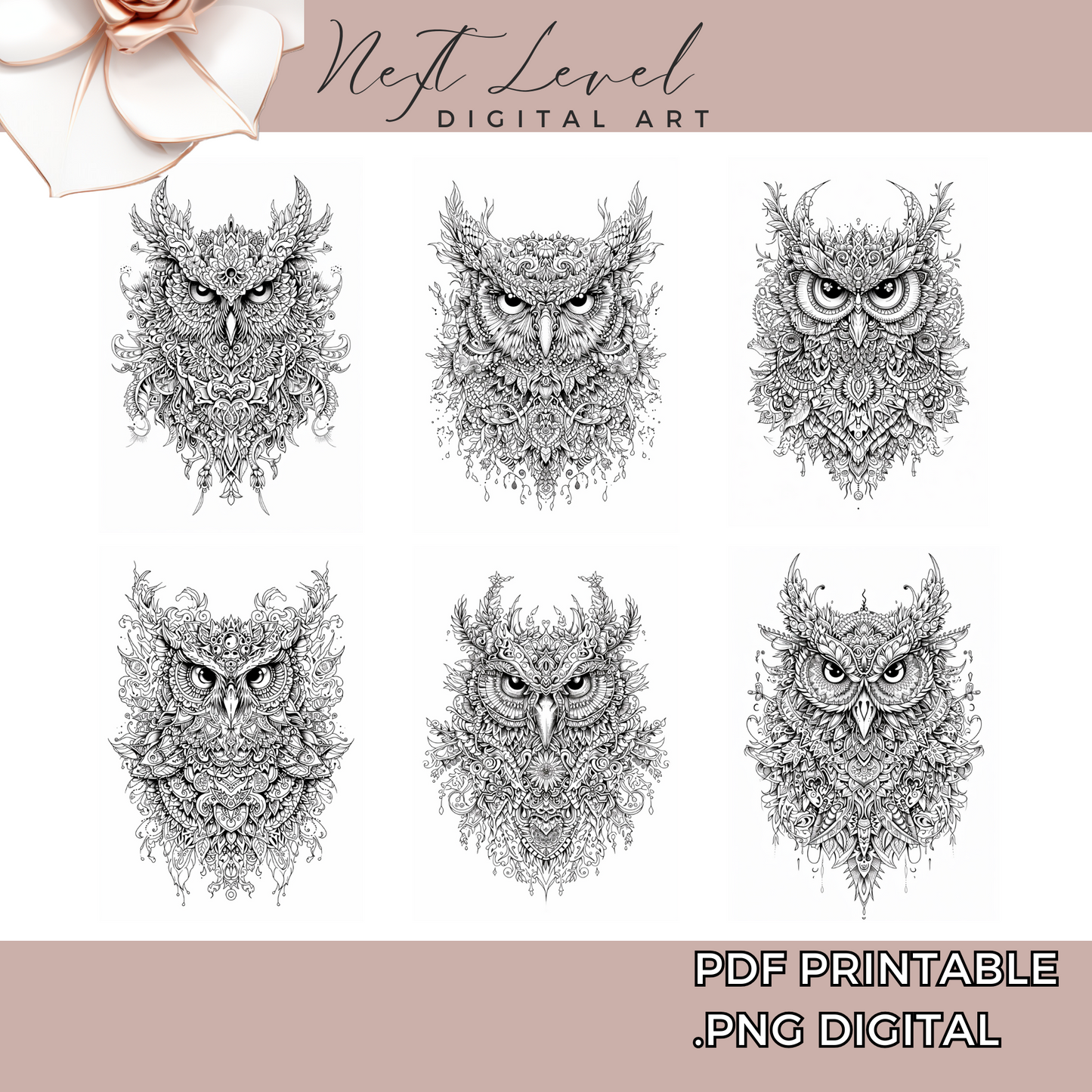 Adult Coloring Pages Printable Grayscale Owl Coloring Pages Detailed Coloring Available in PDF | PNG For Procreate Digital - Adults & Teens