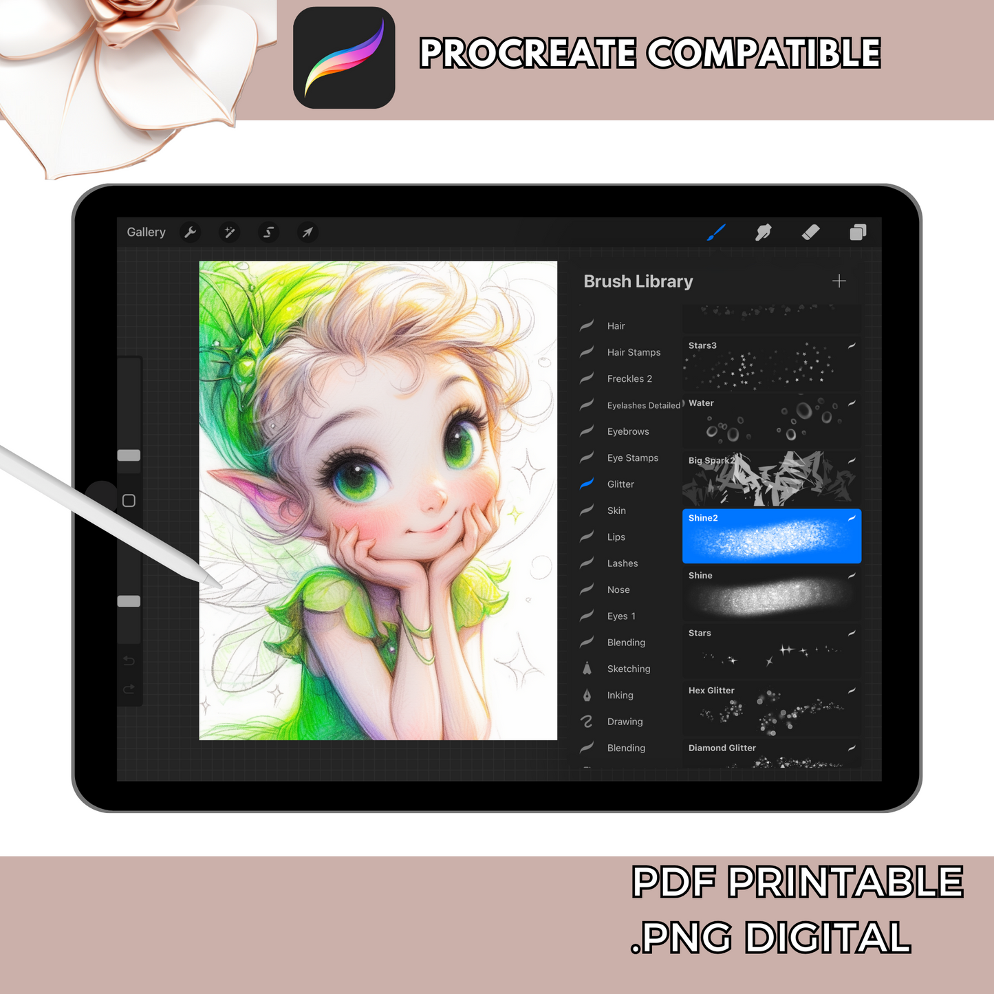 Fairies Coloring Grayscale Coloring Pages - Procreate Coloring - Available in Printable PDF And PNG For Digital Coloring - Adults & Teens