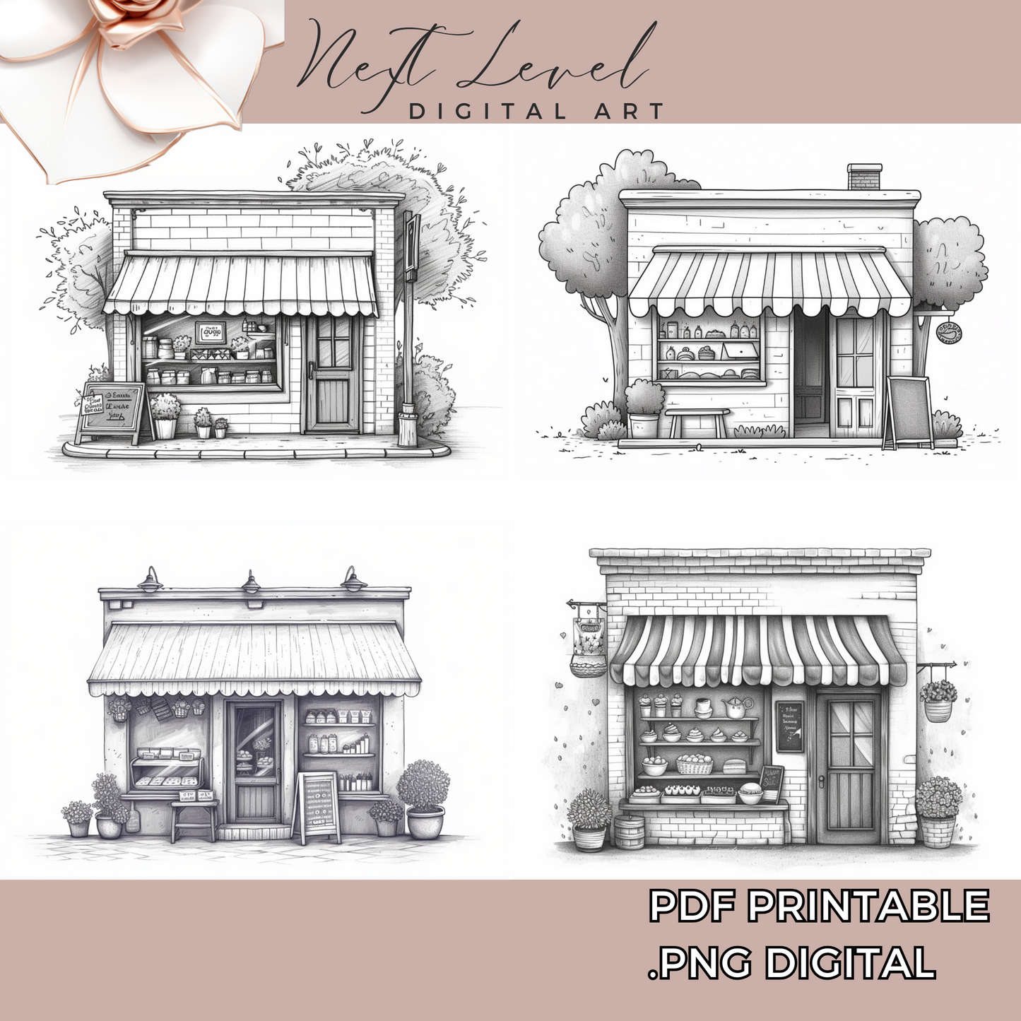 Storefront Coloring Sheets Detailed Coffeeshop Adult Coloring Printable Grayscale Coloring Book Pages Available in PDF | PNG For Procreate