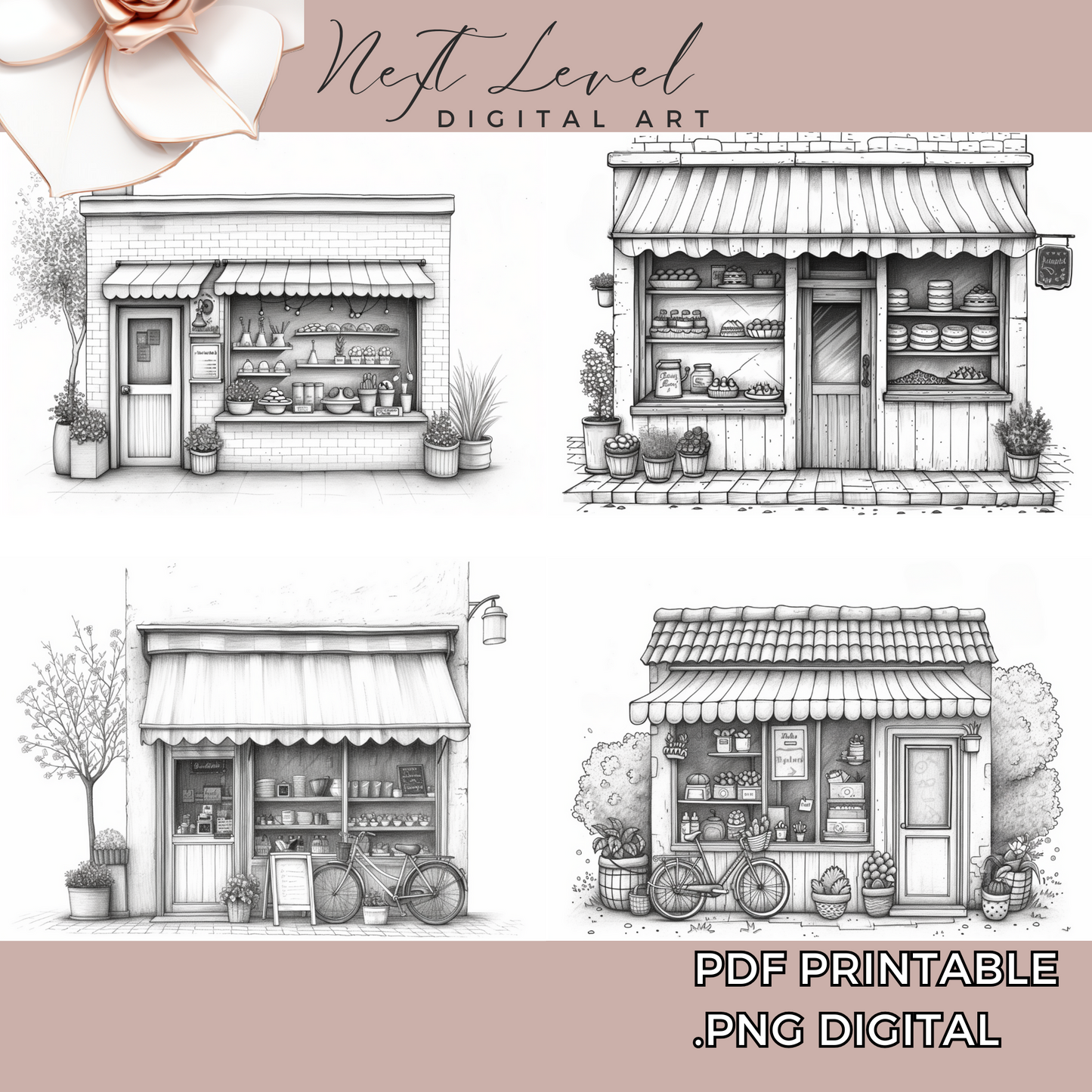 Storefront Coloring Sheets Detailed Coffeeshop Adult Coloring Printable Grayscale Coloring Book Pages Available in PDF | PNG For Procreate