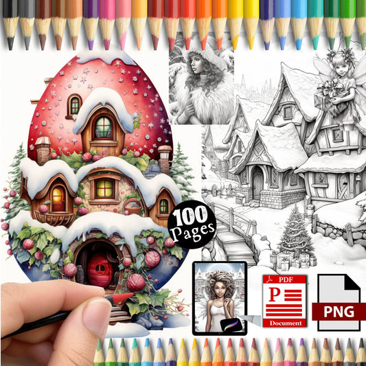 A Very Fairy Christmas Winter MEGA Bundle Coloring Book Poster Sheet Pages For Adults & Teens, PNG Procreate Digital Download Printable PDF