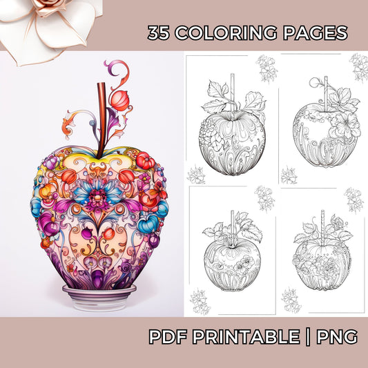 35 Beautiful Gourmet Candy Apple Adult Coloring Book Pages In Beautiful Grayscale Coloring Sheets Printable PDF - Procreate PNG Digital